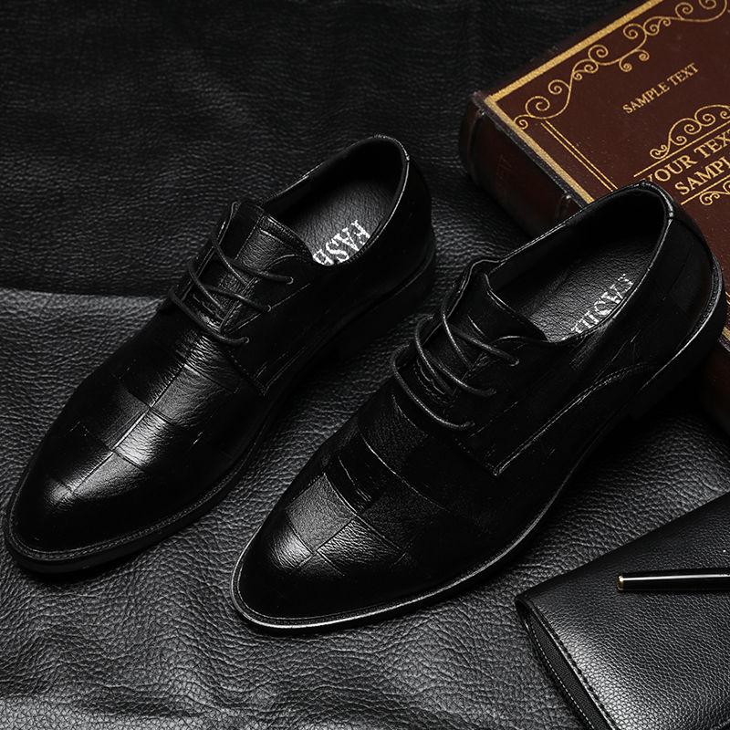 Business Men Shoes Black Leather Men Shoes Luxury Brand Mens Wedding Dress Shoes Large Size Lacing Formal Shoe Man