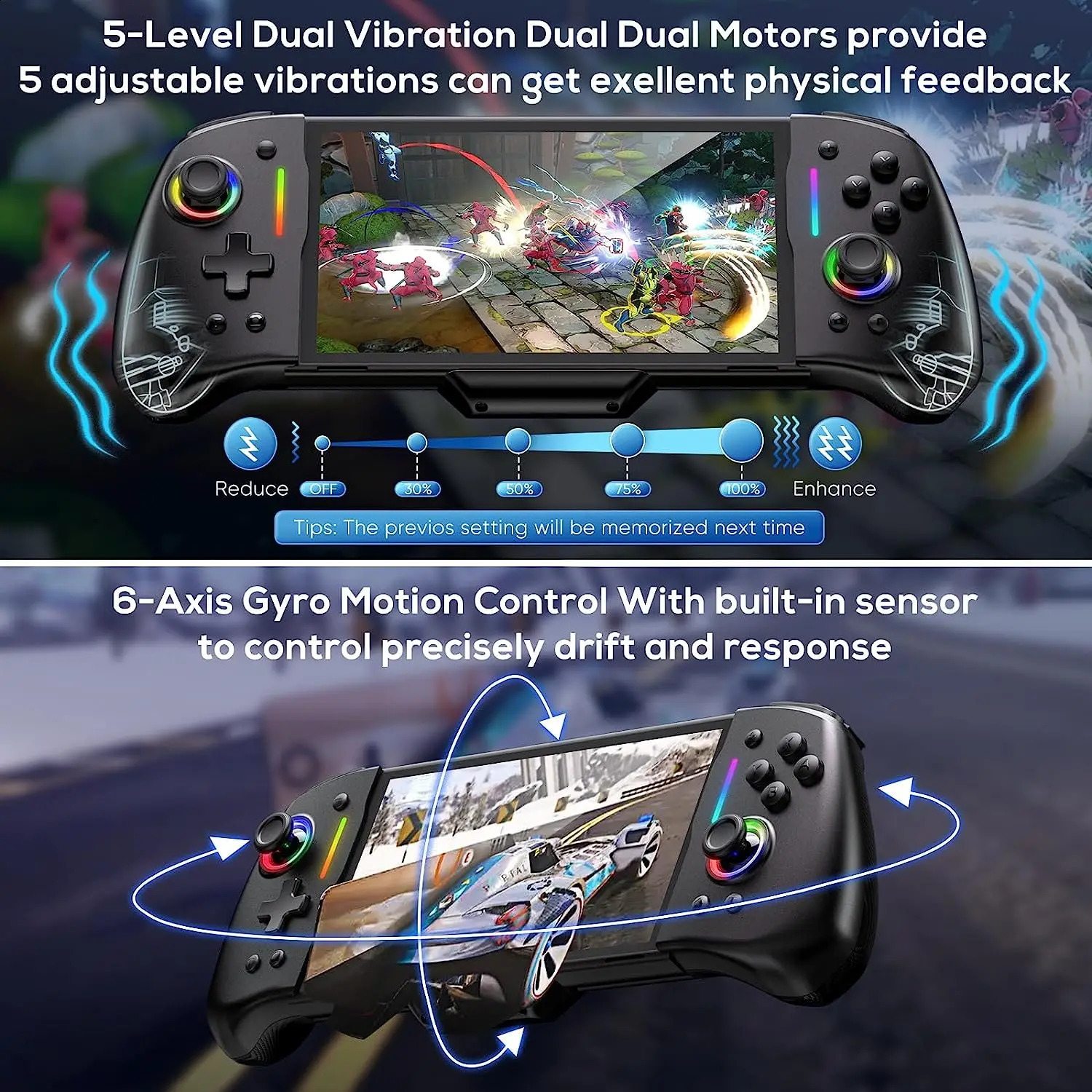 No Deadzone Enhanced Controller for Switch/Switch OLED Adjustable LED Light Ergonomic 6-Axis Gyro 240905