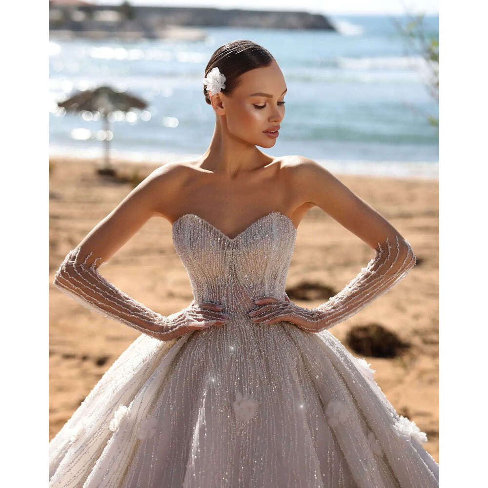 Wedding Dresses Illusion Ball Gown Sweetheart Appliques Sequins Sleeveless Or Length Bride Dress Vestido De Novia Custom Made