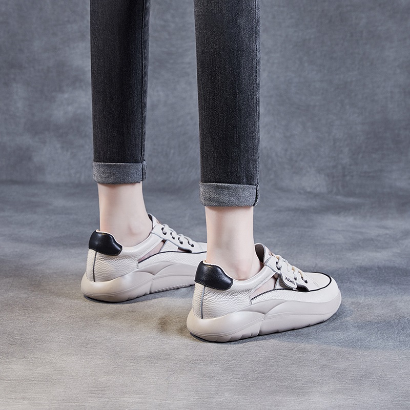 DRKANOL 2024 Women Casual Shoes Summer Hollow Out Breathable Lace-Up sneakers Genuine Leather Lightweight Flat Platform Shoes