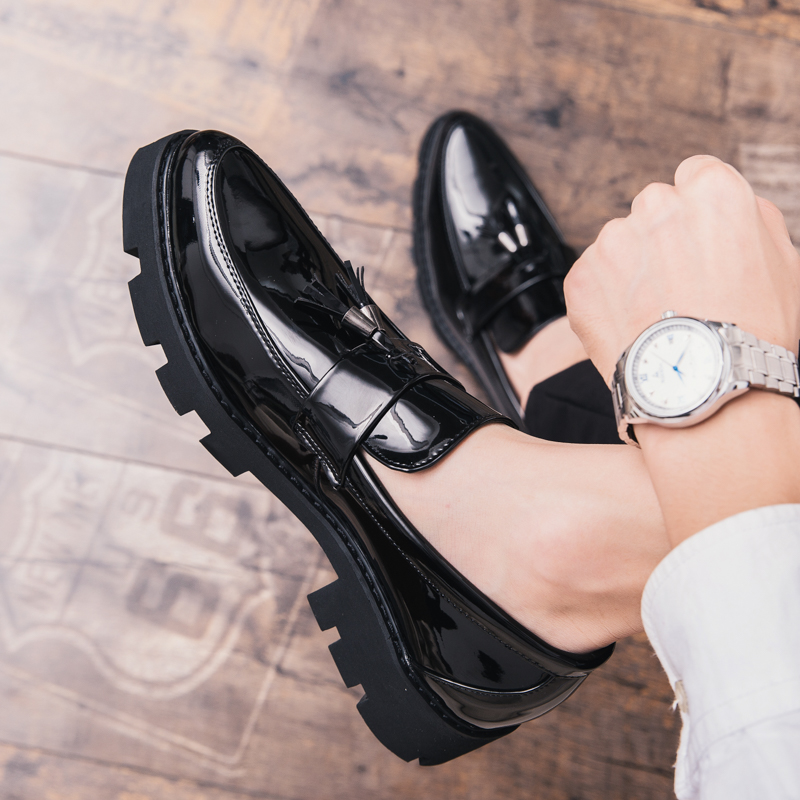 Heels Mid Mens Oxford Patent Leather Designer British Wedding Dress Formal Slip on Black Blue Stylist Office for Men Shoes 2072