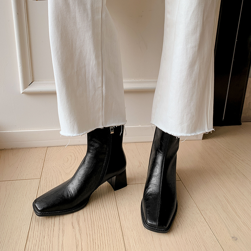 2025 new JOZHAMTA Size 33-40 Women Ankle Real Leather Block High Heels Shoes Fall Winter Booties Casual Motorcycle Boots