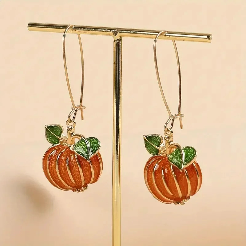 1 Pair Thanksgiving Party Orange Pumpkin Long Earring Women Delicate Oil Drop Fashion Halloween Dangle Earring Jewelry 240914