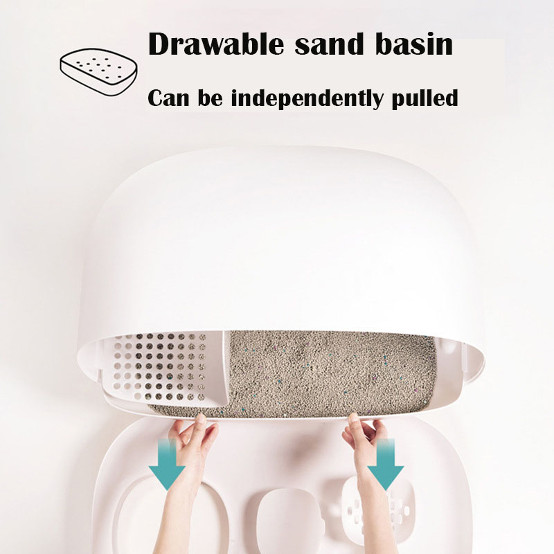 White Cat Litter Box Semi Enclosed Pull-out Type Portable Plastic Cats Toilet Furniture Cats Products Household Accessories