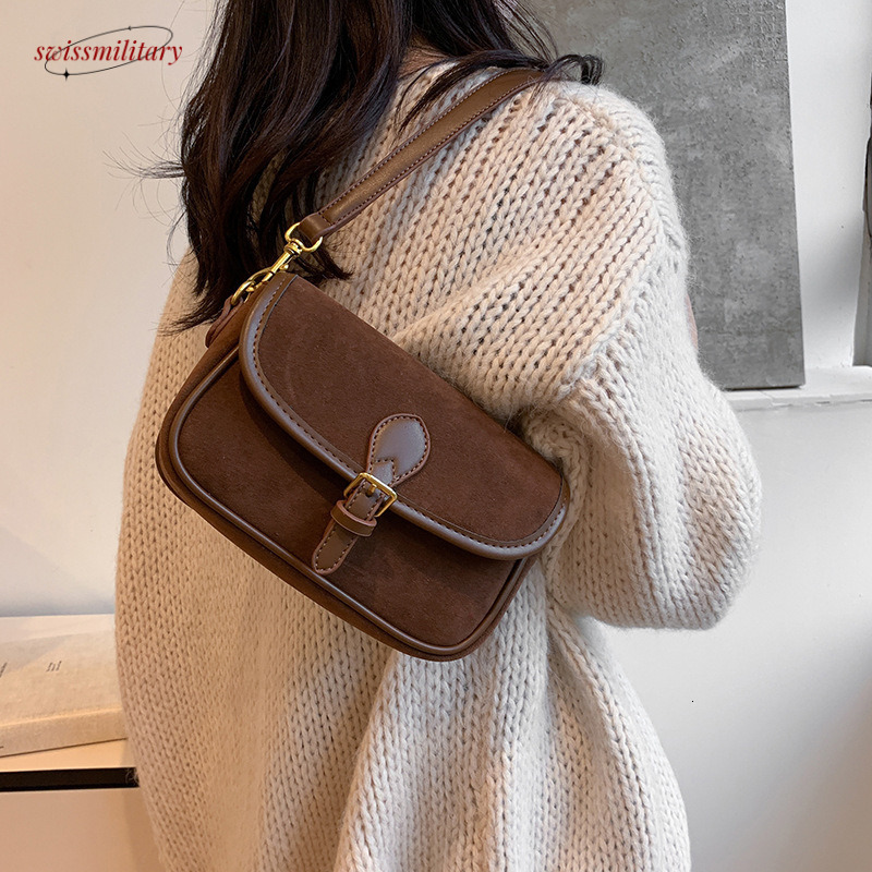 Swissmilitary Matte Small Square Versatile 2024 Autumn/Winter New Collection Suede Underarm Stick Cross Shoulder Bag #32