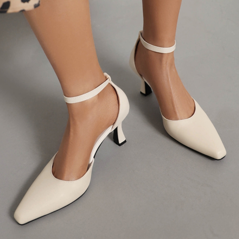 Sandals Women's Summer Medium Heels Close Toe Ankle Strap Elegant Green Black White New Party Wedding Dance Shoes Lady 42f1