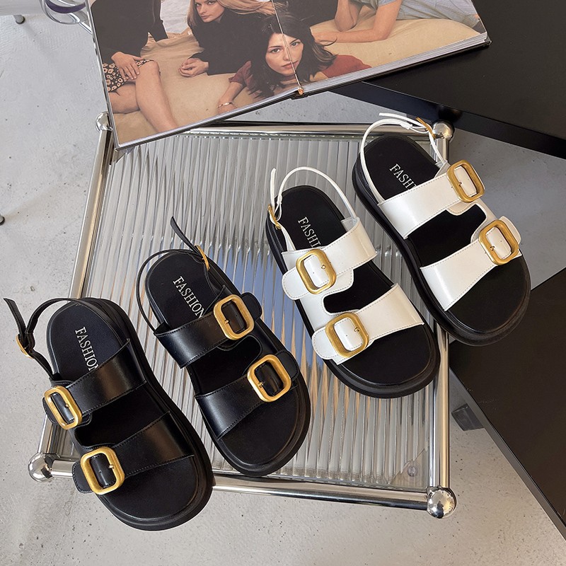 2024 Summer Sandals Women Platform Shoes Slingback Metal Buckle Ladies Thick Flat Bottom Open Toe Ladies Beach Sandales Femme