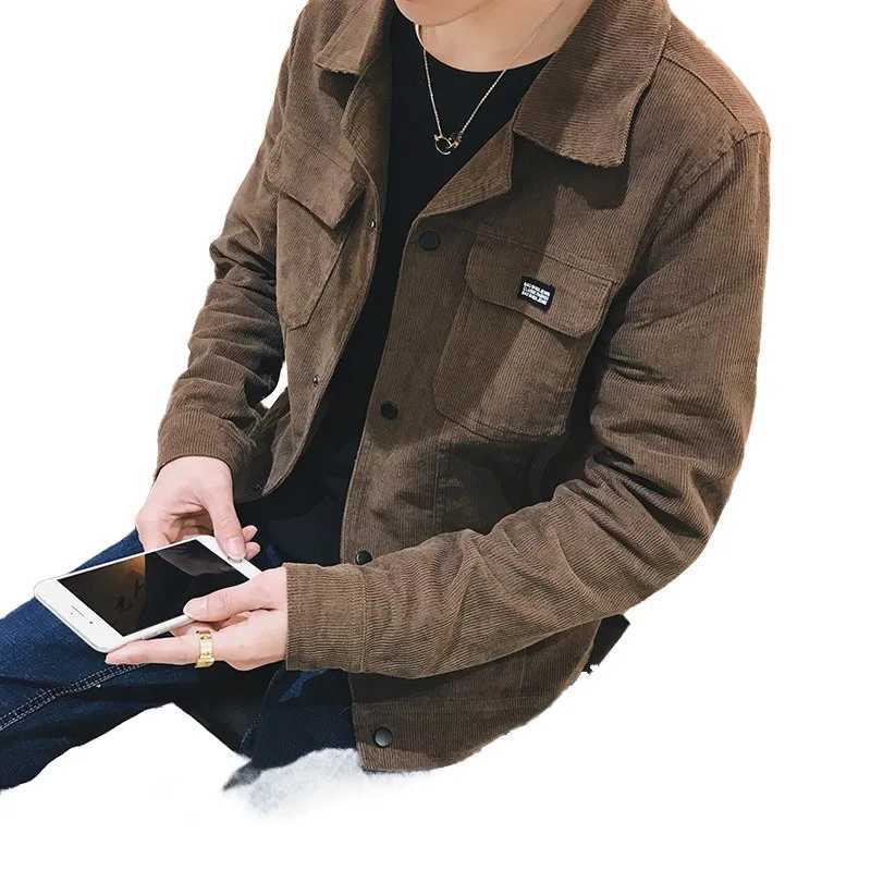 New mens solid color casual open top jacket for autumn 2023 made of Korean youth corduroy ultra-thin and suitable for students to wear W240914