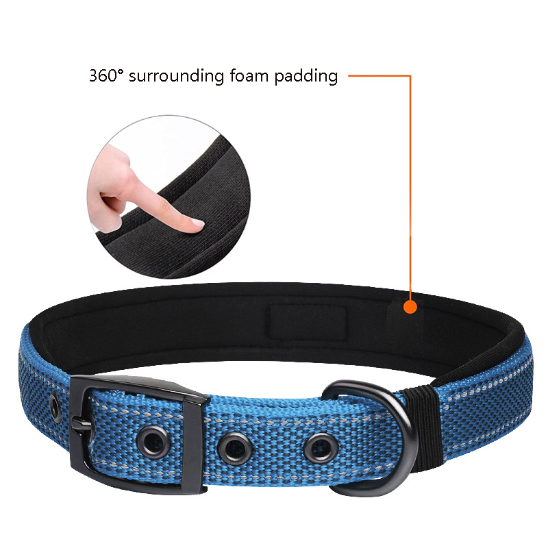 Nylon Reflective Pet Collar,scuba Cloth Lined,adjustable Dog Collar with Alloy Fasteners for Training of Large,medium Small Dogs