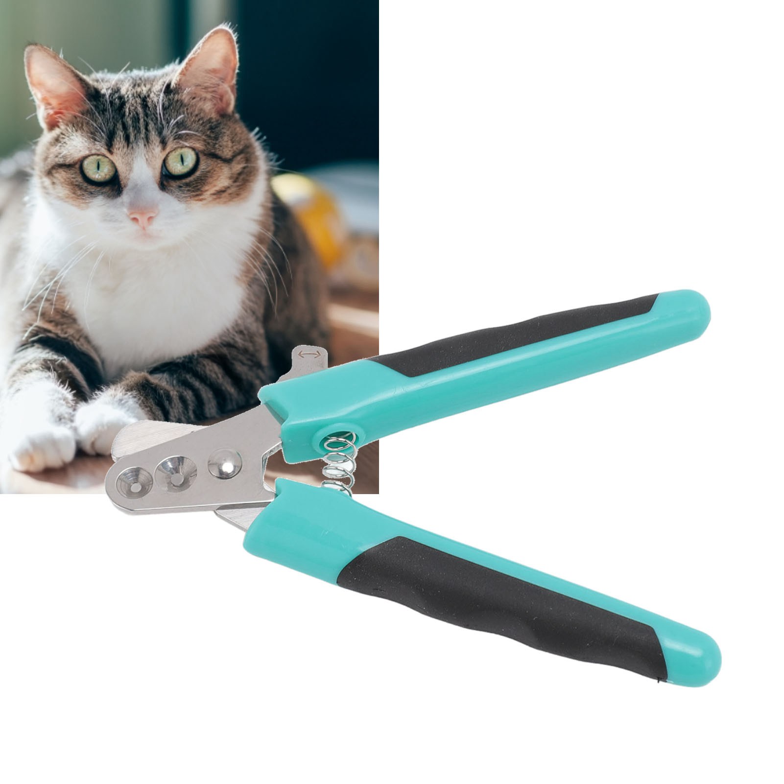 Pet Nail Clippers with Double Round Holes, Stainless Steel Blades, Ergonomic Pet Claw Trimmer for Cats and Dogs, Kittens
