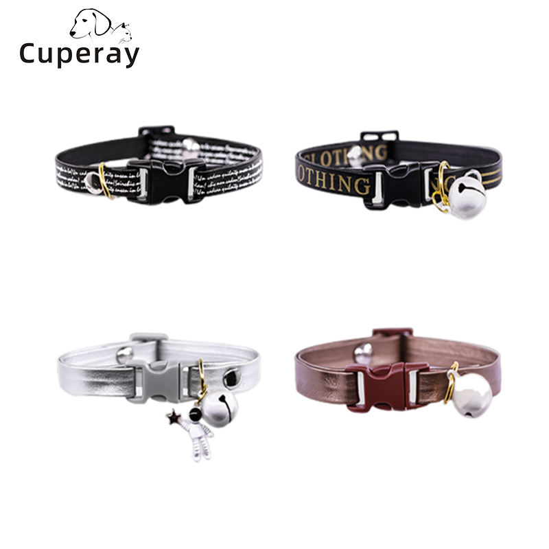 Adjustable Cat Collar, Pu Pet Collar with Bell and Spaceman Pendant Decoration To Prevent Getting Lost for Kittens and Puppies