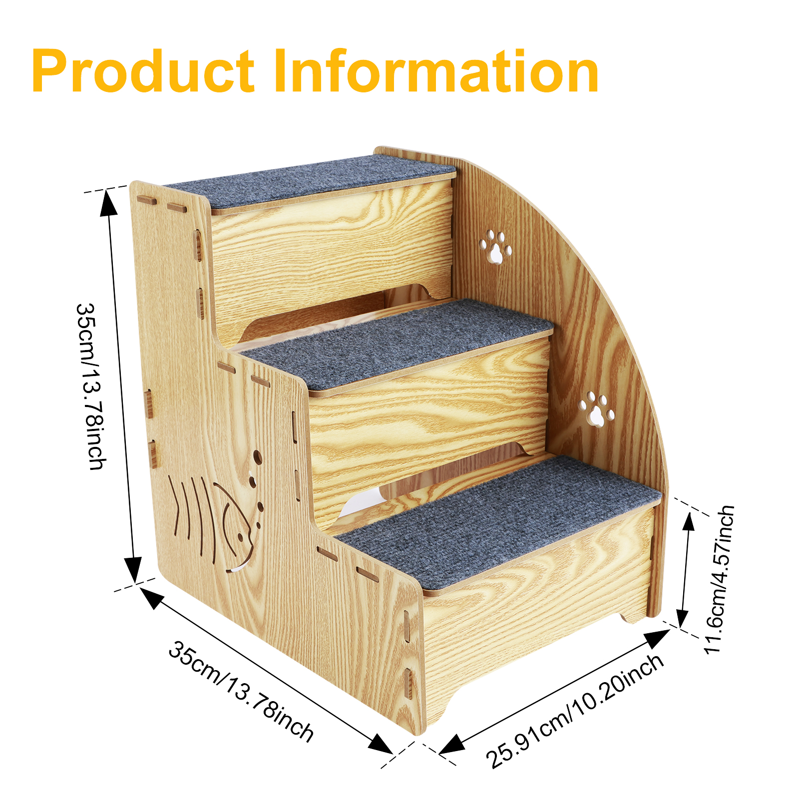 Pet Stairs for Small Dogs Puppy Stairs with 3 Tiers Pet Steps Non SlipCovered with Carpeted Fabric Sleek Removable for Sofa Bed