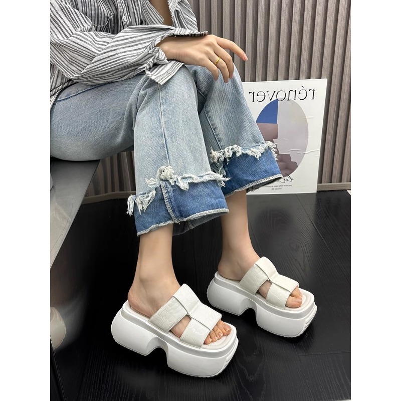 8cm Women Slippers Platform Wedges Summer Casual Women Shoes Outdoor Comfortable Beach High Slipper Dress Sandal 35 40