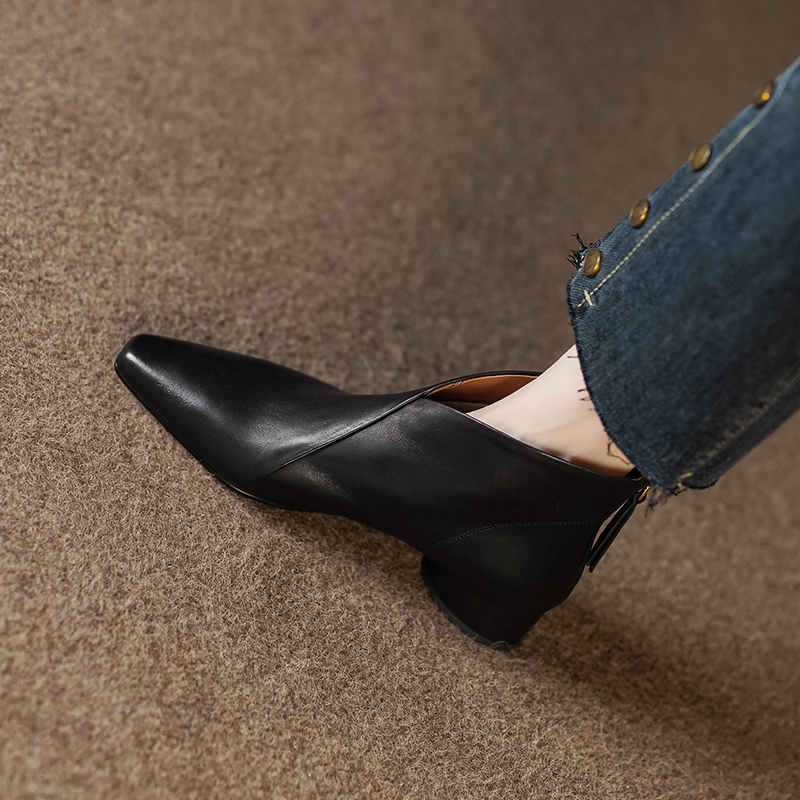 2024 Autumn Pointed Toe Genuine Women Ankle Modern Ladies Shoes Flat with Leather Boots d9cd