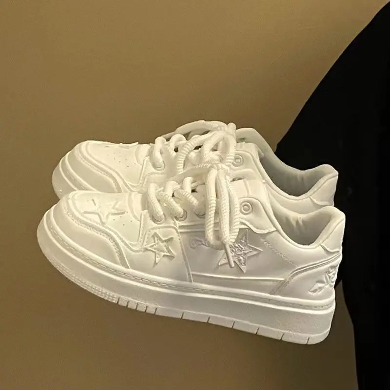 Niche Star White Shoes Women's Thick Sole Versatile Casual Sports Shoes Trendy Ins Style Rubber Upper Spring Season Vulcanize
