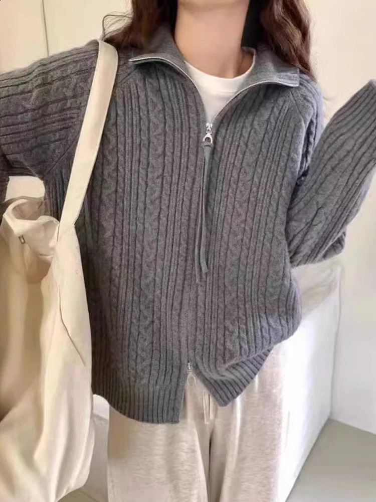 Aoaiiys Cardigan Women Zipper Knitted Casual Loose Long Sleeve Sweaters Korean Style Autumn Winter Fashion Female Cardigans 240904