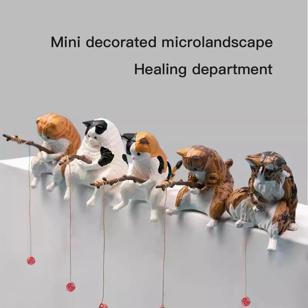 Fish Tank Fishing Cat Hanging Creative Landscape Office Ornaments Fishing Fun Mini Decorative Micro-Landscape