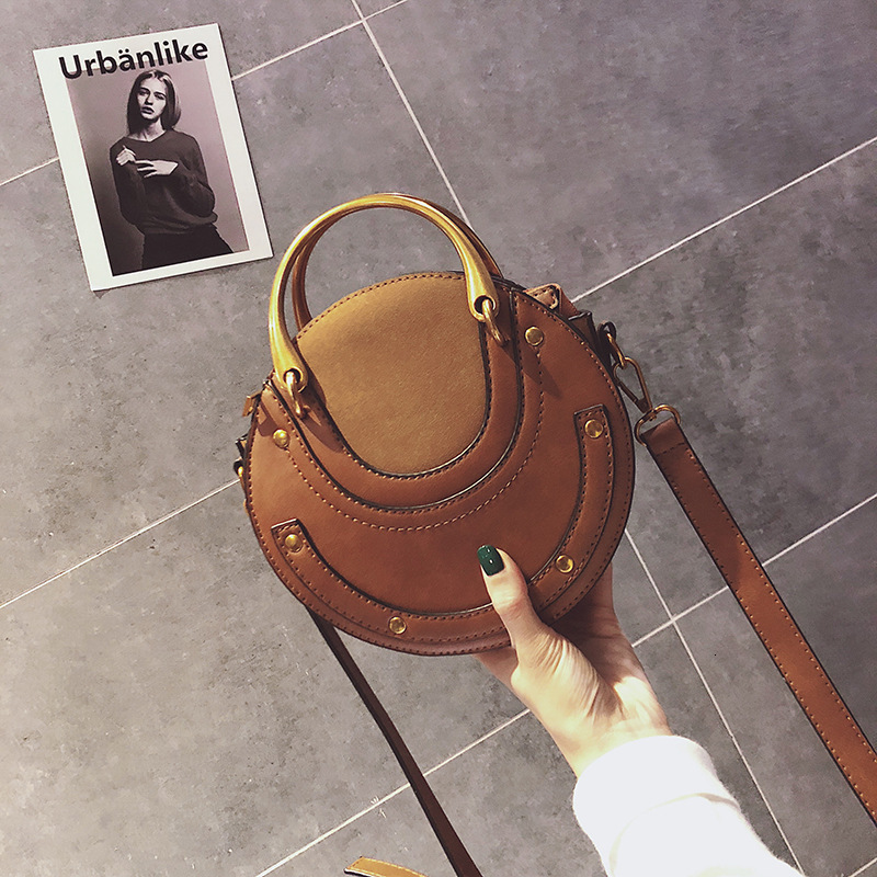 Women's Small Round Bag with Frosted Splicing - Inspired Crossbody Handbag for 2025