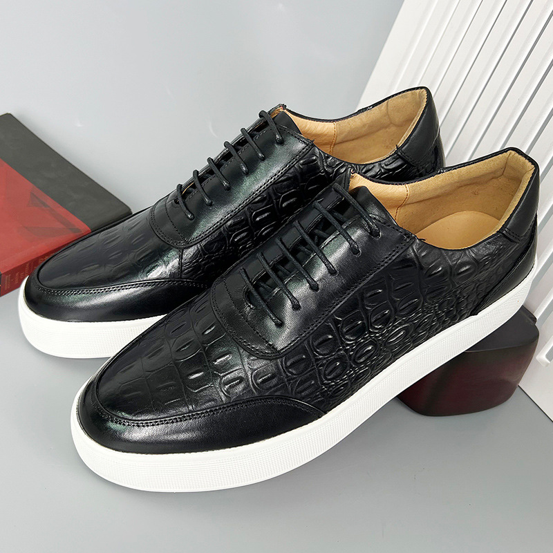 Newest 2023 Autumn Men Genuine Leather Casual Sneakers Lace Up Handmade Crocodile Design Men Daily Leather Footwear Purple