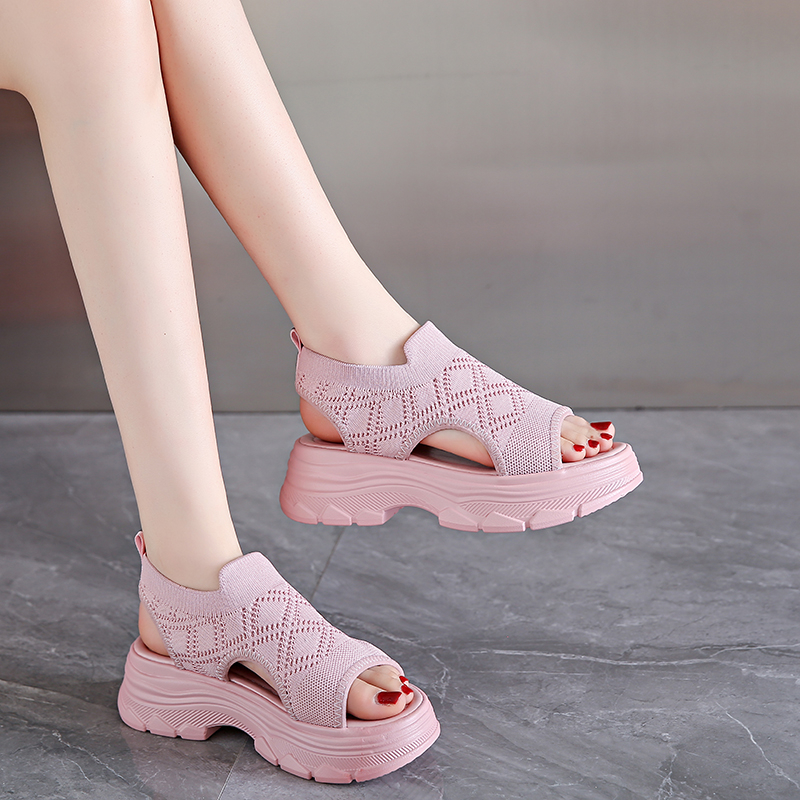 2024 Summer New Platform Sandals for Women Leisure Sport Lightweight Wedge Heeled Diamondback Flying Woven Roman Women Sandals