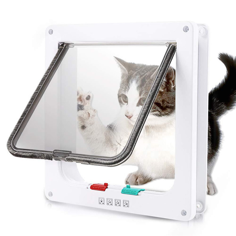 Pet Door 4 Way Lockable Dog Cat Kitten Door Security Flap Door ABS Plastic S/M/L Animal Small Pet Cat Dog Gate Door Pet Supplies