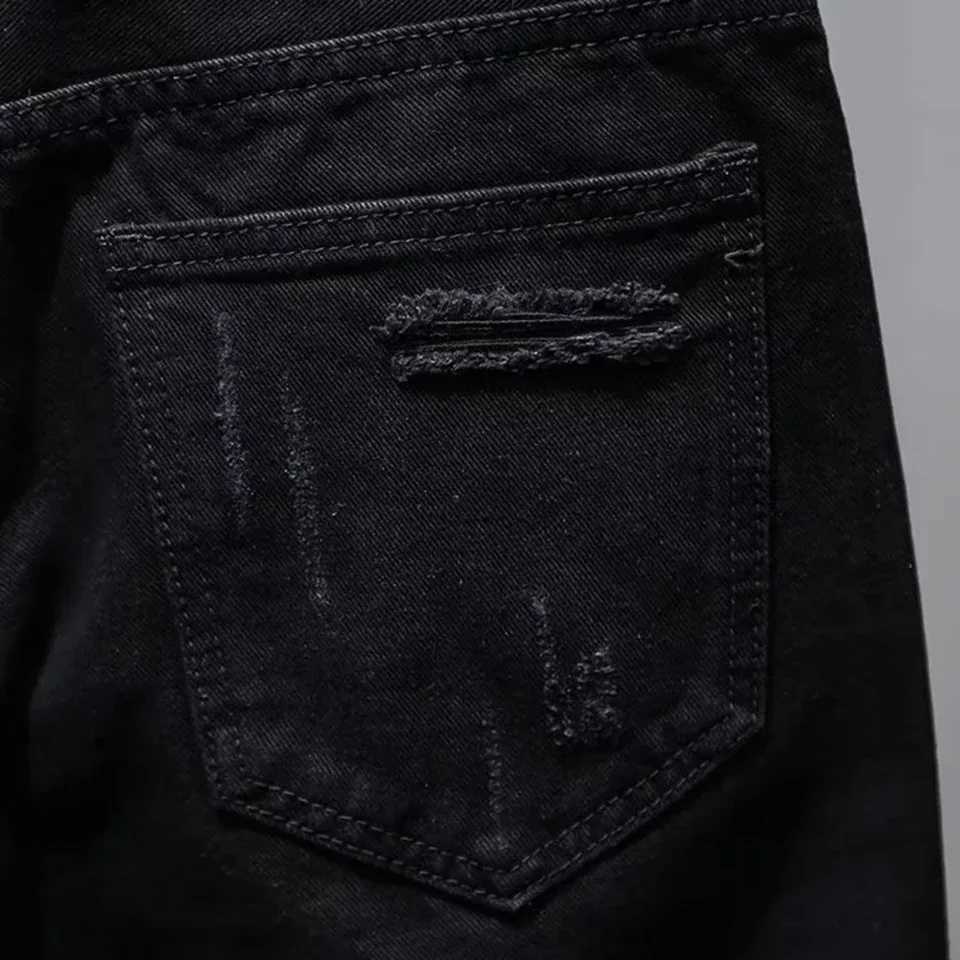 Mens Kpop Y2K Streetwear Dotting Ink Design Distressed Casual Black Shorts JeansX240914