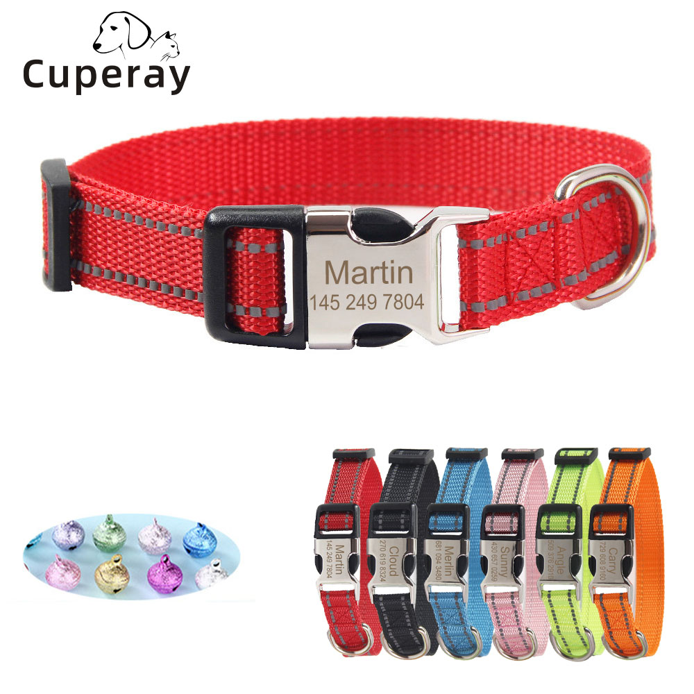 Custom Nylon Dog Collar Personalized Reflective Pet Collar with Leash Custom Name and Phone Tag for Large, Medium and Small Dogs