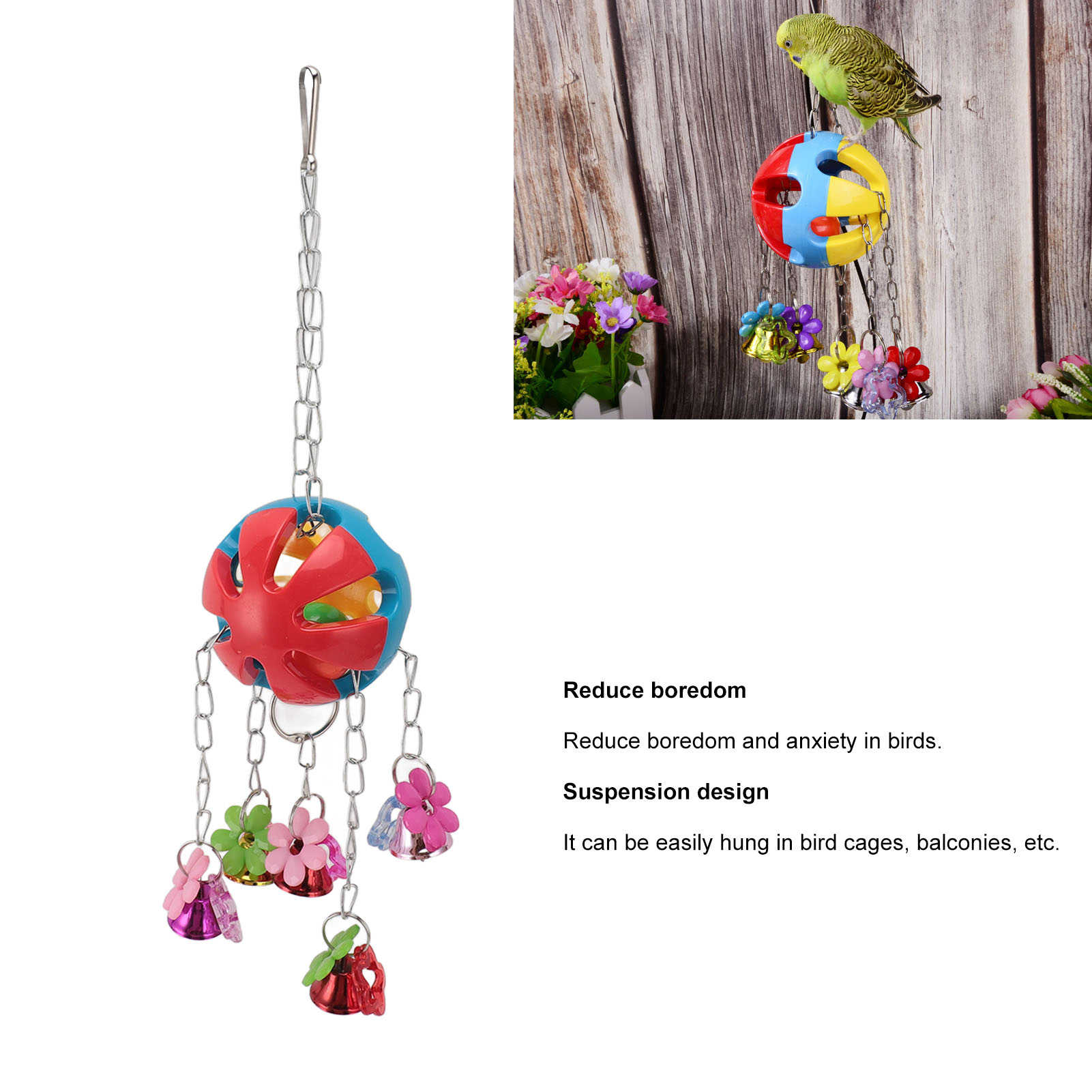 Bite Resistant Plastic Bird Hanging Bell Toys, Anxiety Reduction Cage Toys, Medium and Large Sized Birds