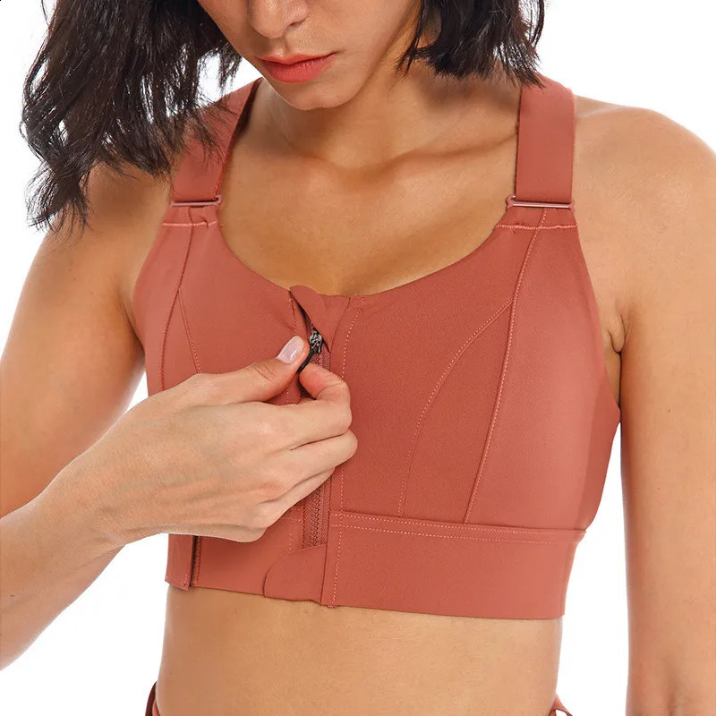 Womens sports yoga vest with front zipper large adjustable shoulder straps shockproof fitness bra top of the line underwear 240914