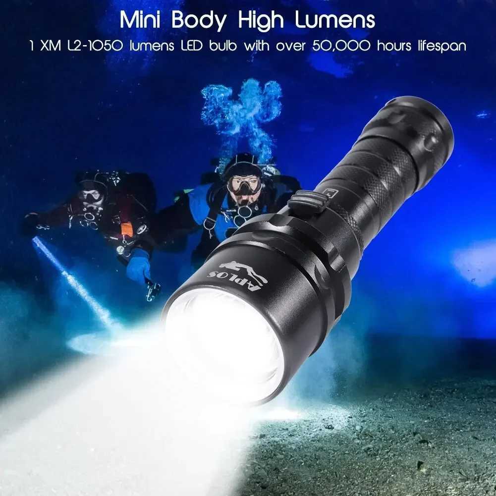 APLOS AP20 diving flashlight 2000 lumens scuba diving flashlight IPX8 waterproof underwater flashlight with rechargeable battery charger W240902W24090