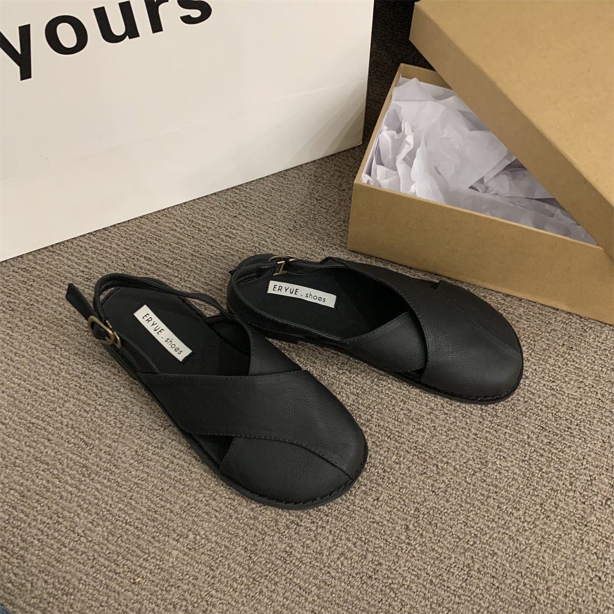 Sandal Flat Shoe 2024 Summer Suit Female Beige Clear Heels Without Fashion Comfort New Black Retro Low New Closed Girls Casual Back 3f69
