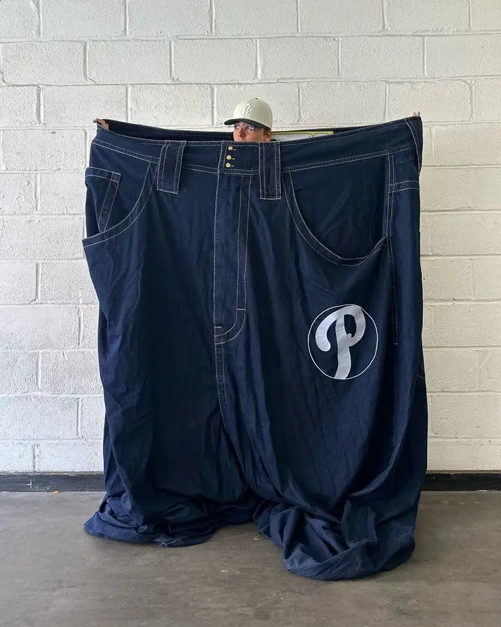 PROTECT Jeans Y2K Pants Mens Womens Harajuku Hip Hop Gothic Letter Embroidery Retro Blue Baggy Jeans Wide Leg Trousers 240911