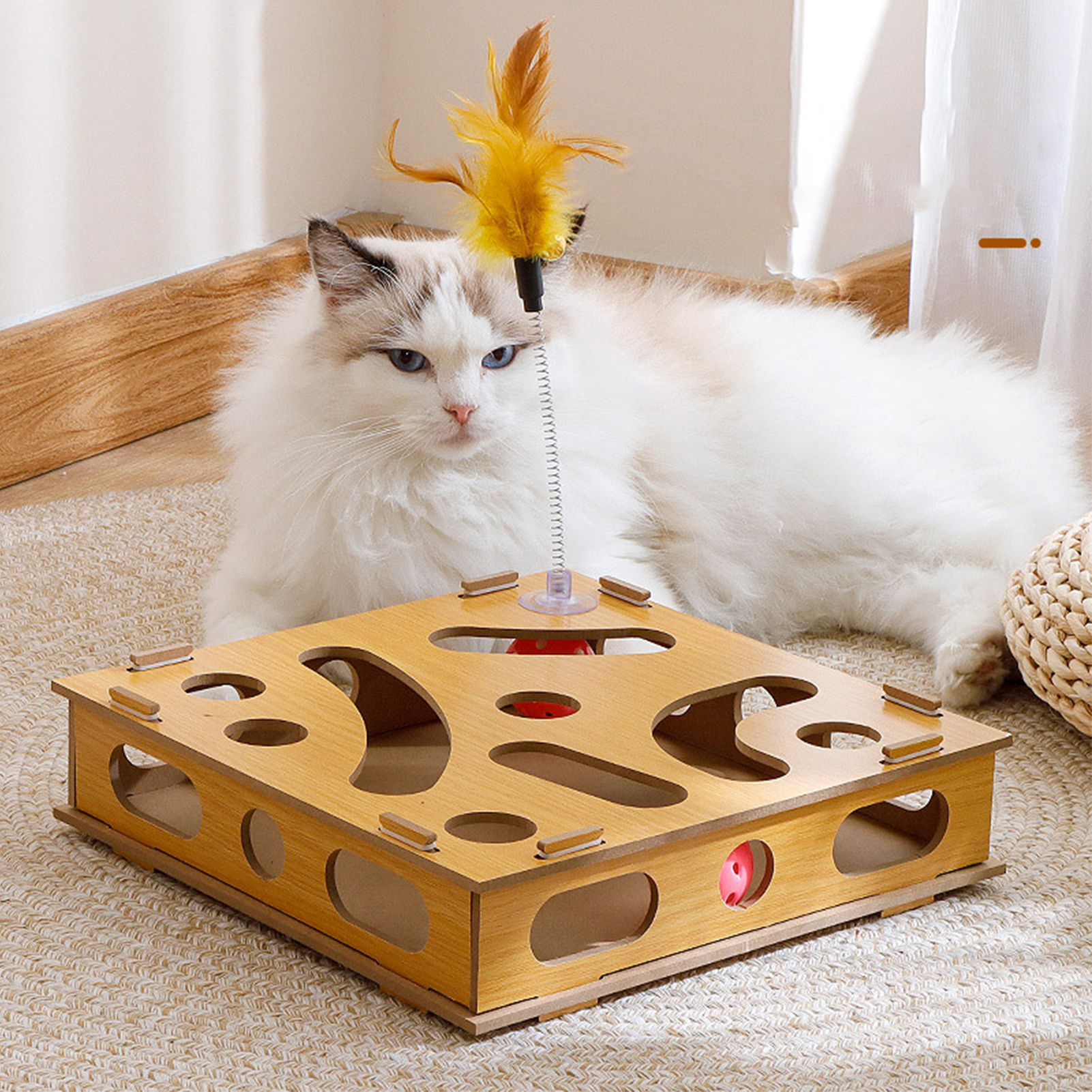 Cat Toy Puzzle Box, Claw Grinding, Interactive, Interesting Cat Game, Teasing Stick and Bell Ball