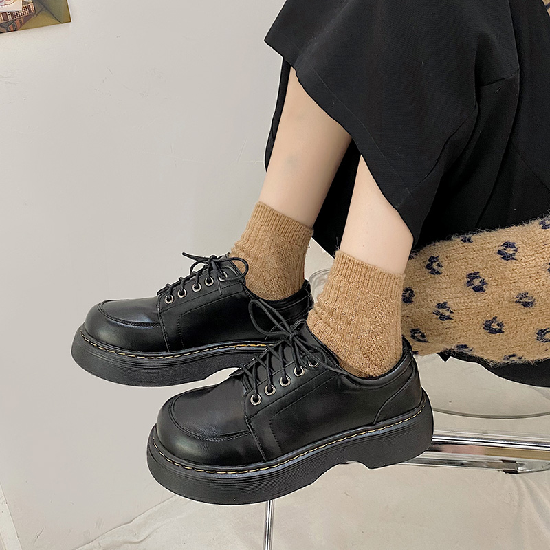 Woman Shoes 2023 Female Footwear New Oxfords Clogs Platform British Quality Style Autumn New Dress Leather Cross Creepers Preppy Fall Cotton 2C66