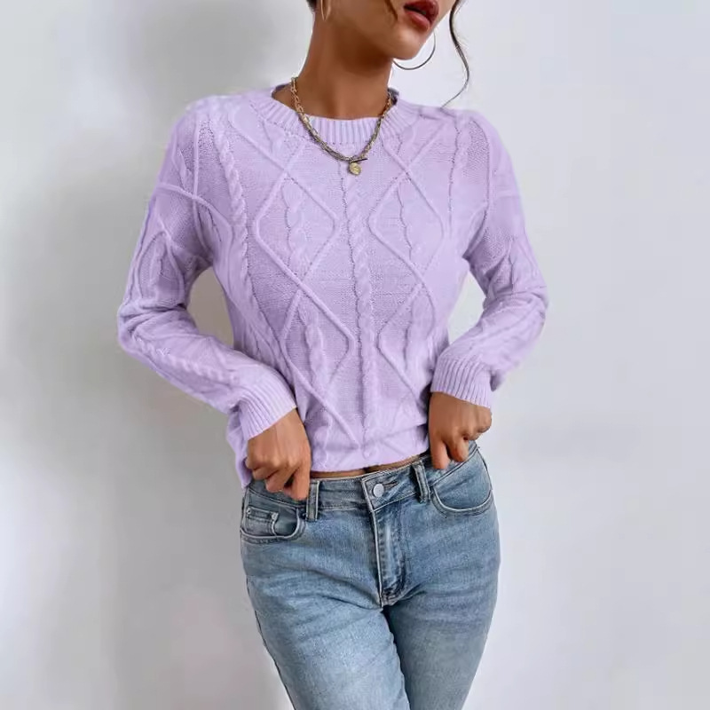 dongdumaoyi Popular autumn and winter round neck long sleeve sweater Fried Dough Twists thread solid color loose versatile knitwear F0914#40