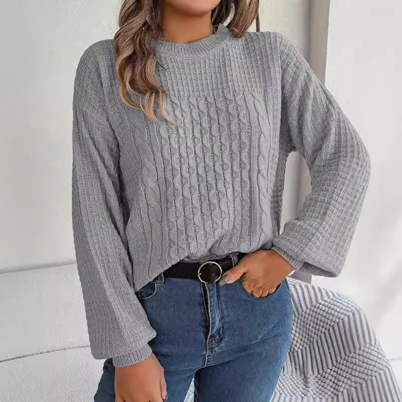dongdumaoyi New Women's Sweater Fashion Pullover Round Neck Long Sleeve Fried Dough Twists Thread Knit F0914#43