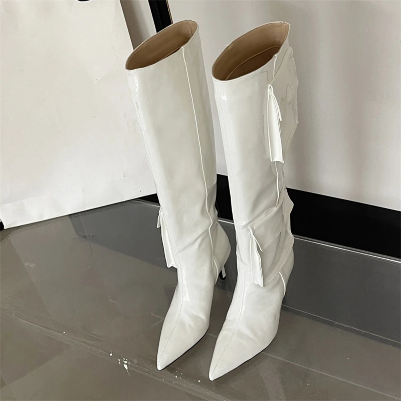 Eilyken Sexy Winter Thin High Heels Women Knee-High Boots Design Style Lattice Pointed Toe Banquet Party Female Shoes