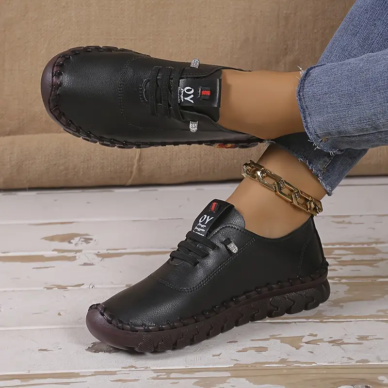 Casual Sneakers for Women: Leather Lace-Up Flats, Platform Loafers Shoes 4 Platm