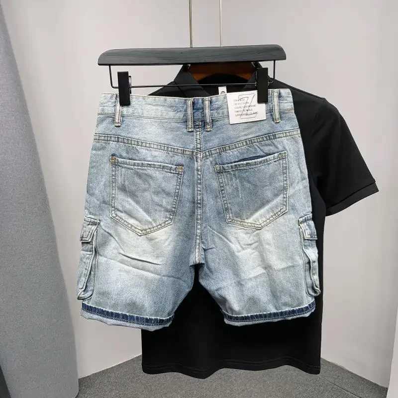 Summer 2023 New Luxury Mens Shorts Korean Style Streetwear Short Jeans with Designer Large Pockets Cargo Casual Denim ShortsX240914