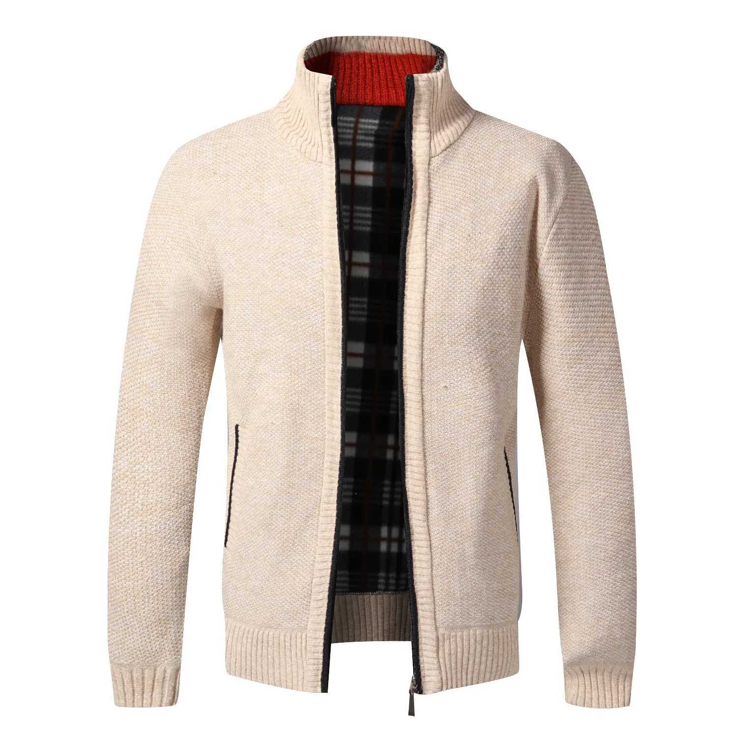 Autumn Zip Up Cardigan Men Thicken Stand Collar Zipper Sweater Coats Cotton Knitted Jacquard Mens Solid Sweater Thick Warm CoatXJ240907