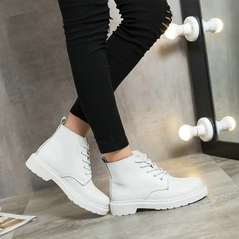 Hot 2024 Style Woman Ankle White Natural Genuine Lace-up Women Leather Boots Shoes 67be