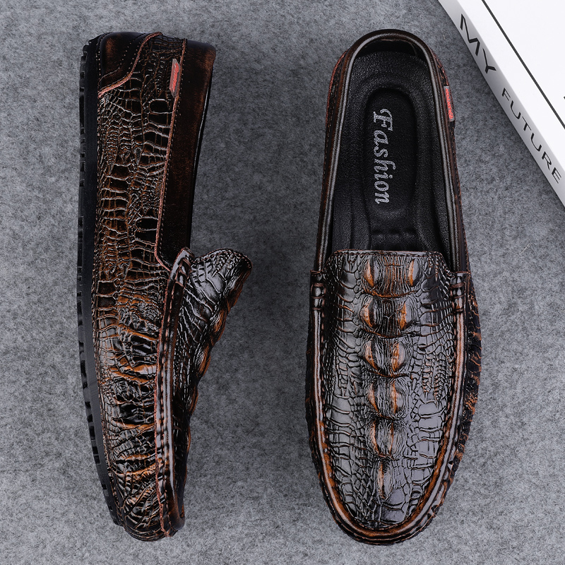 Genuine Leather Men's Loafers - Hot Crocodile Pattern Moccasins, Handmade Slip-On Boat Shoes For Casual Style - Moccasins, SlipOn