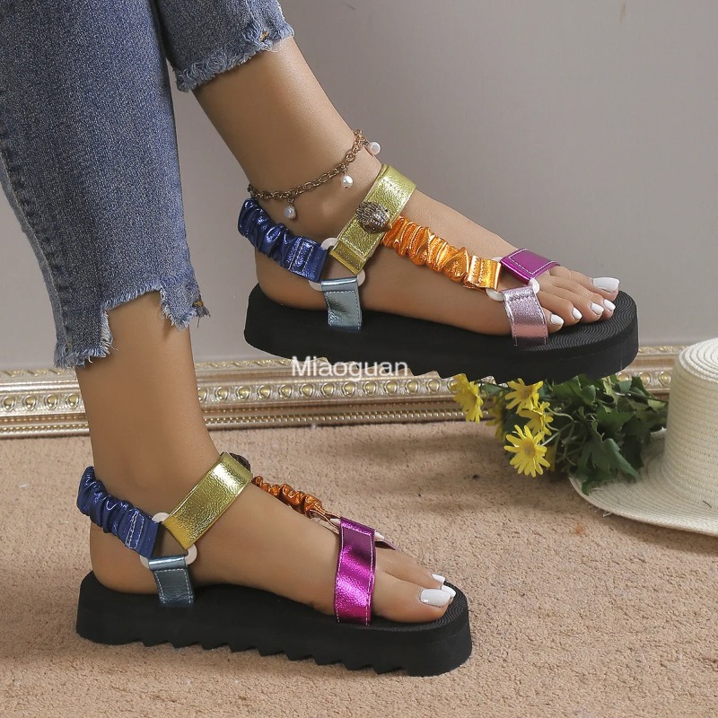 Summer Flats Women's Shoes Hemp Rope Set Foot Beach Sandals Outdoor All-match Casual Slippers Large Size Women Sandals 2024 New