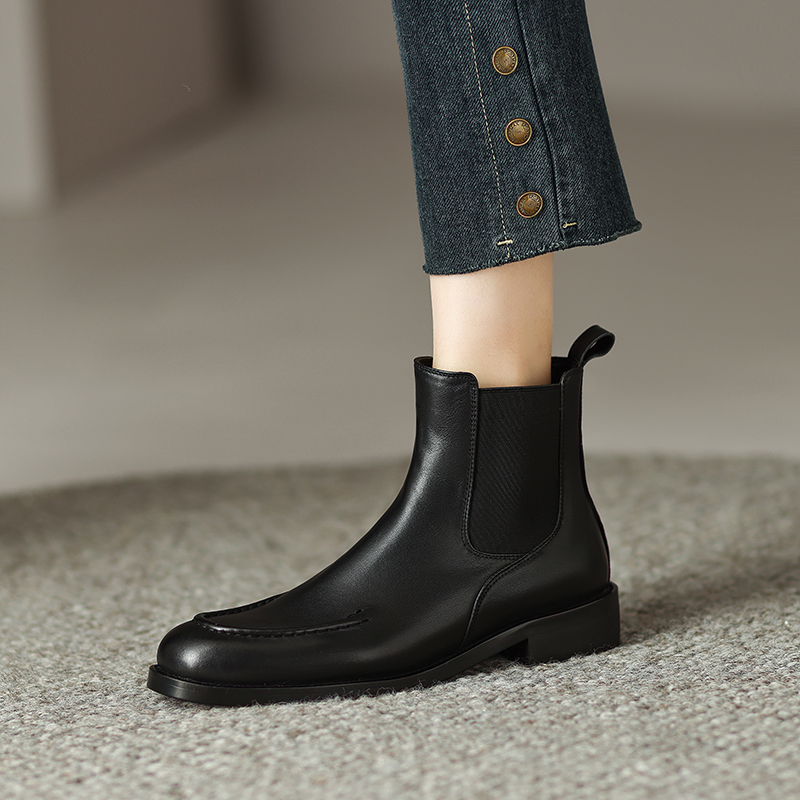 2024 Autumn Genuine Retro Women Shoes Round Toe Chunky Heel Winter Female Leather Boots a908