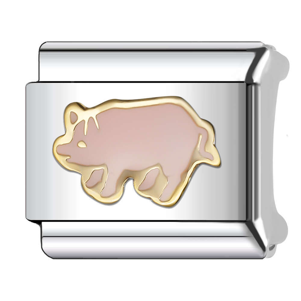 New Women's Gift cute black cat pink pig Bead Italian Charms Links Bangle Beads Fit 9mm Stainless Steel Bracelet Making DIY For Women Fashion Jew