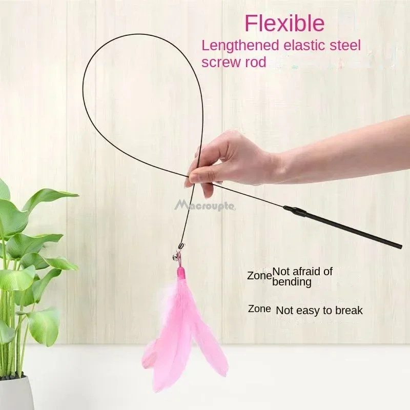 1Pc Cat Teaser Stick Interactive Toy Feather Teaser Stick Wand Pet Feather Refill Replacement Catcher Product For Cat Exercise