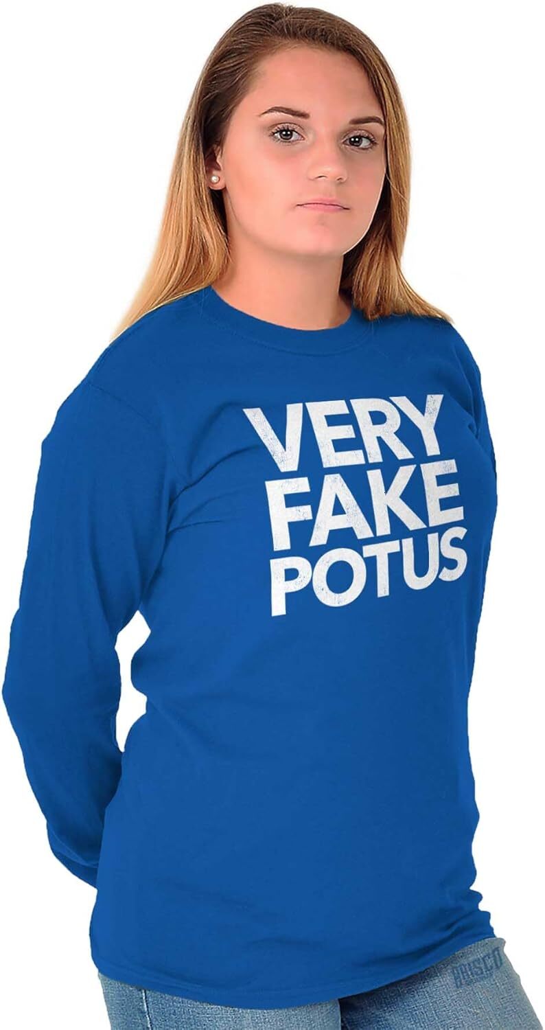 Men Very Fake POTUS USA President Joke Long Sleeve Tshirt Men Women Mens crew neck sweater