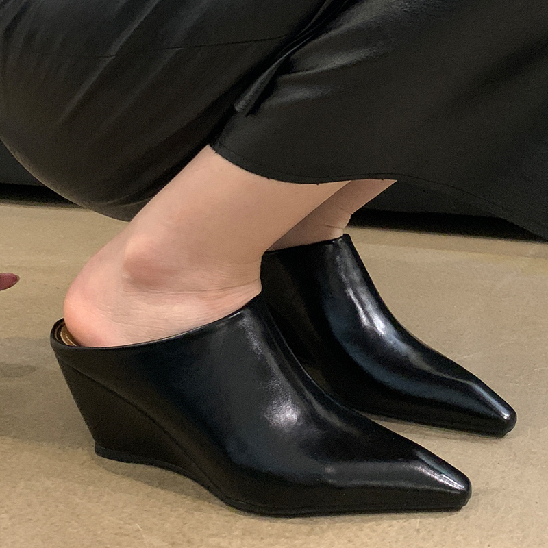 Footwear New Wedges Slides For Women 2024 Fashion Pointed Toe Ladies High Heels Pumps Slippers Shoes Female Mules 8fca