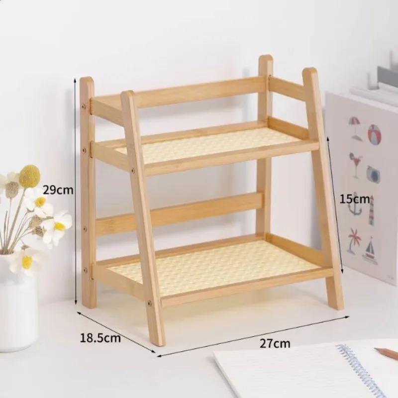Wooden Storage Shelf for Kitchen Rattan Desktop Organizer Display Rack Spice Rack for Countertop Makeup Organizer for vanity 240910