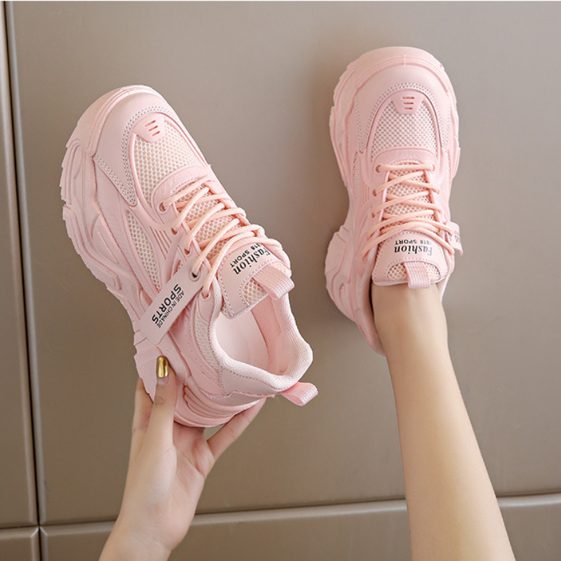 2024 New Casual Round Toe Wedge Mesh Lace Up Women Shoes Summer Fashion Increased Breathable Comfortable Female Sneakers